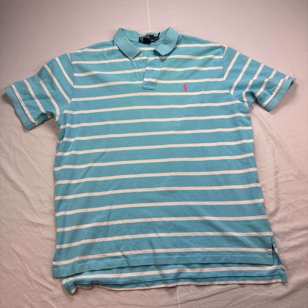 Polo Ralph Lauren Aqua and White Striped Polo